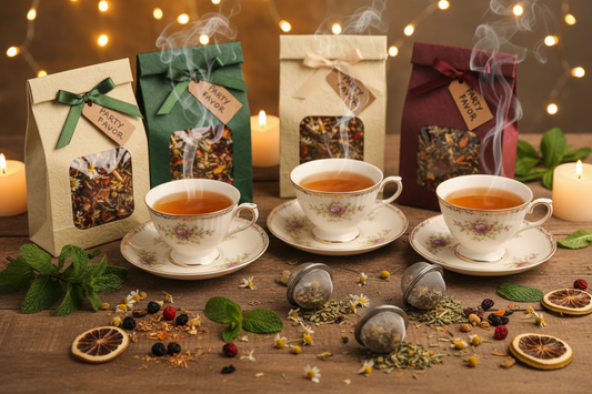 Hot herbal tea and tea gift bags for party